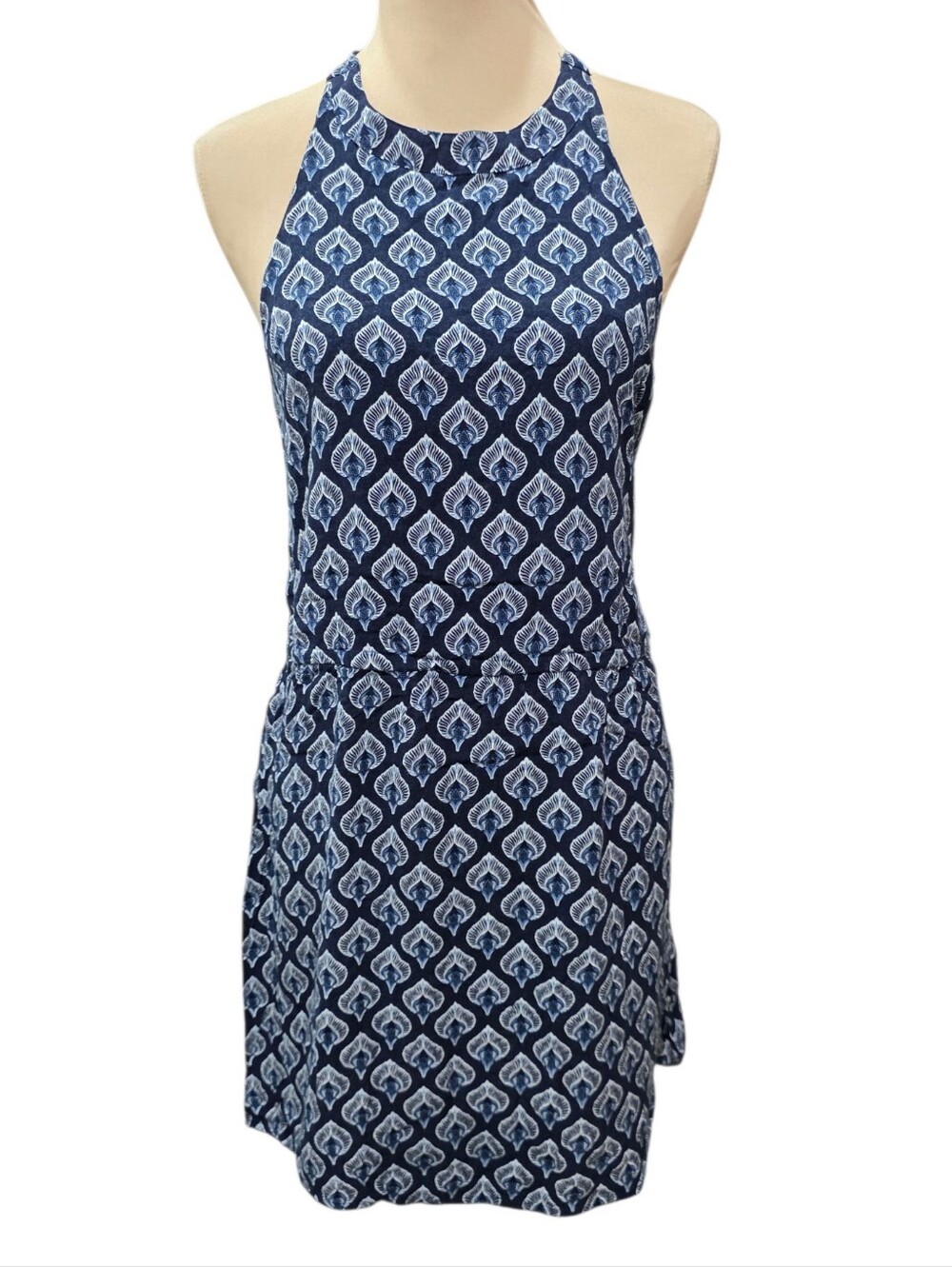 Roxy Navy Blue Printed Halter Mini Dress Open Back Size L
